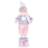 Decorazione invernale, ragazzo con cappello e camicetta con stella, rosa e grigio, 17x13x48 cm