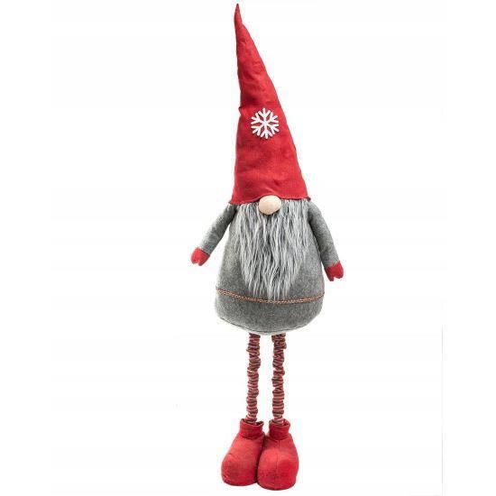 Decorazione natalizia, nano con barba, grigio e rosso, gambe telescopiche, 105/170 cm