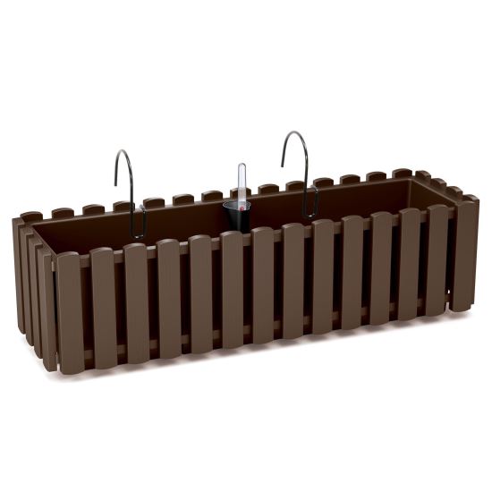 Jardinera decorativa, soporte de metal, sistema de riego, marrón, 58x18x16,2 cm, Boardee Fencycase W