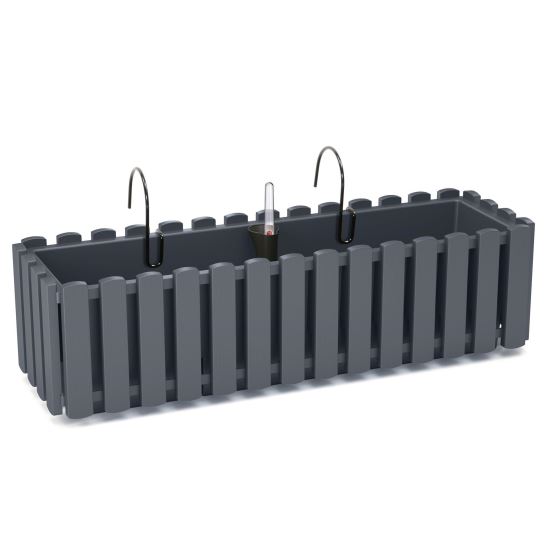Jardinera decorativa, soporte de metal, sistema de riego, antracita, 58x18x16,2 cm, Boardee Fencycase W