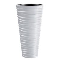 Decorative flower pot, round, tall, white, 39x75 cm, Sand Slim
