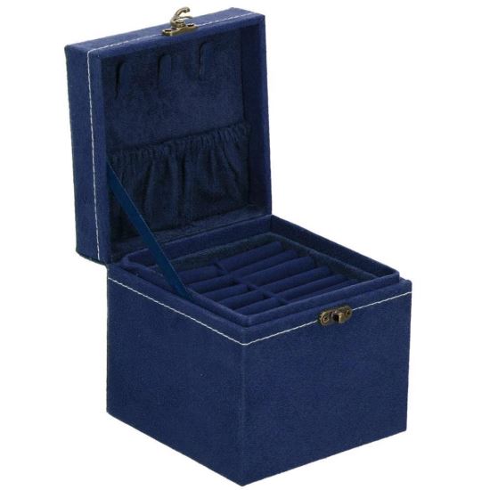 Boîte à bijoux, velours, bleu, 12x12x12 cm, Springos