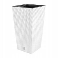 Vaso da fiori decorativo, Prosperplast, Rato, simil rattan, quadrato, bianco, 22,5x22,5x42,1 cm