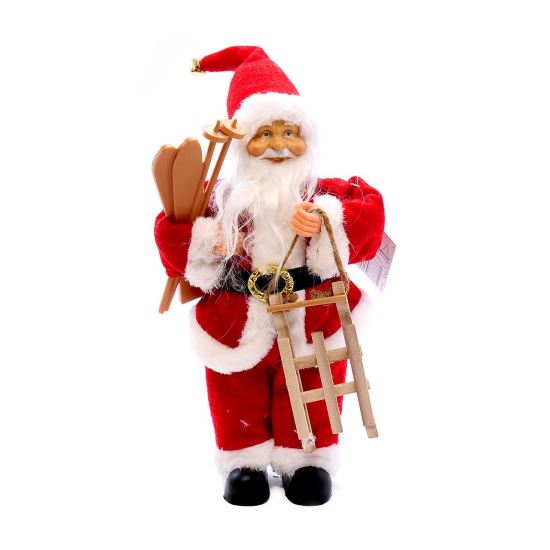 Decorazione Babbo Natale con sci e slitta, 30 cm