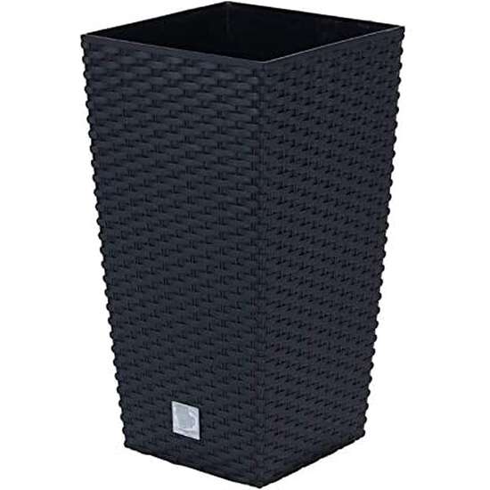 Square flower pot, RATO square, 22.5x22.5x42.1 cm, 8/16.3 L, imitation rattan, black, Prosperplast