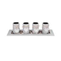  Portacandele per 4 candele, modello HOME, legno e pietre naturali, grigio, 39x12,5x10 cm, Magic Home