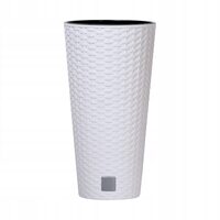 Vasi da fiori, Prosperplast, Rato Tubus, rotondi alti, 15 L, simil rattan, bianco, 25x47,6 cm