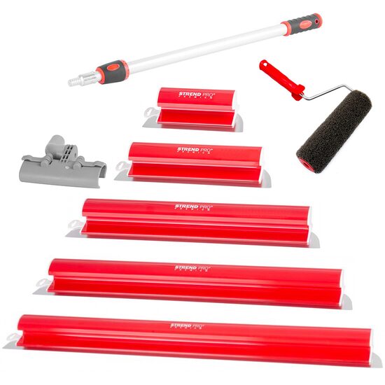 Set van 5 professionele strijkijzers, roestvrij staal, 25, 40, 60, 80, 100 cm, steun, telescoopsteel, ijzeren roller, Strend Pro