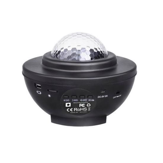 Lampada da comodino con proiettore, musicale, LED, telecomando, bluetooth, ricarica USB, nera, 17x13 cm, Isotrade