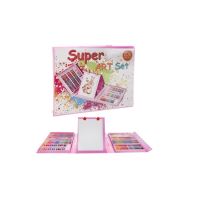 Set pittura e disegno per bambini, kit in plastica, rosa, 208 pezzi, 41x5x31 cm