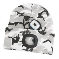 Helm met hoofdlamp, 4 x SMD LED, camouflagemodel, grijs, USB, 60 lm