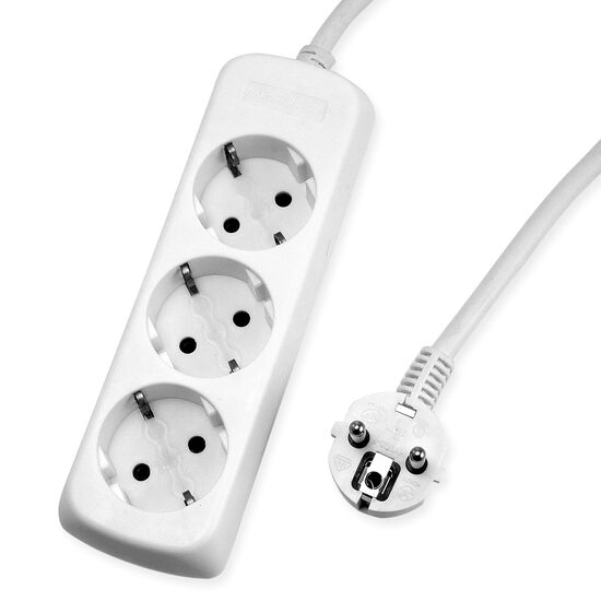 Prolunga elettrica con messa a terra e protezione bambini, 3 prese, cavo 1,4 m
