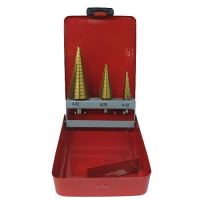 Set di 3 punte per metallo, a gradini, titanio, 4-12/20/32 mm