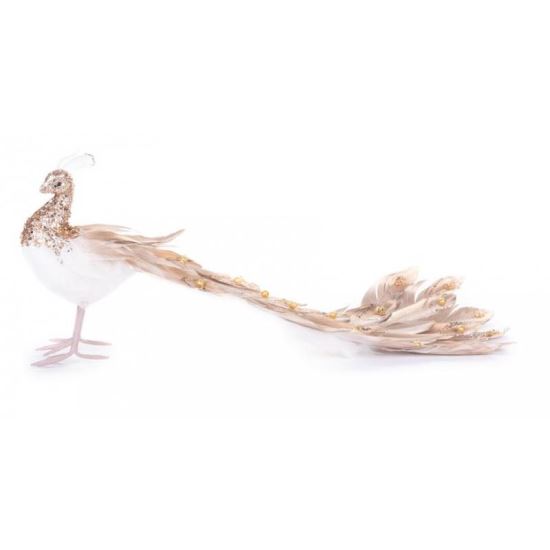 Decorazione natalizia, pavone, oro e bianco, 50x20x23 cm