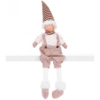 Decorazione invernale, ragazzo con cappello a righe, marrone e bianco, 17x12x54 cm
