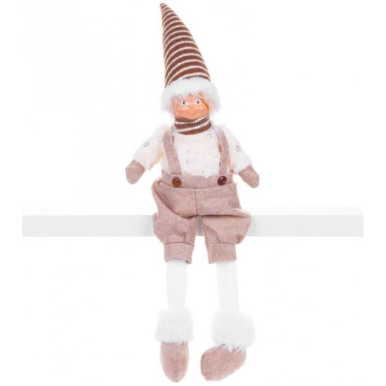 Decorazione invernale, ragazzo con cappello a righe, marrone e bianco, 17x12x54 cm