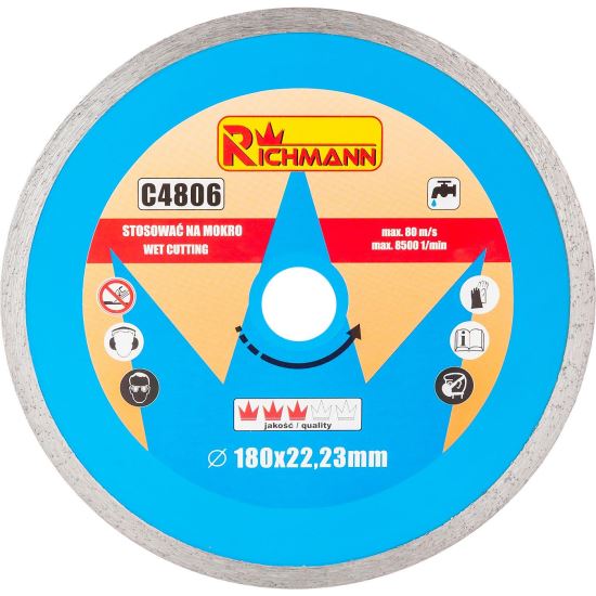 Disco diamantato, piastre in ceramica, taglio a umido, 180 mm/22,23 mm, Richmann