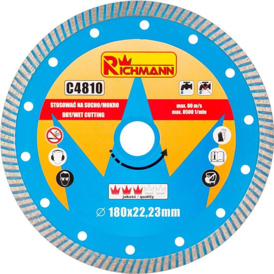 Disco diamantato turbo, cemento, taglio a umido e a secco, 180 mm/22,23 mm, Richmann