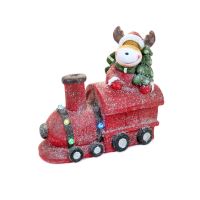 Decorazione natalizia, ceramica, treno con renne e abete, rosso, LED, 3xAA, 38 cm