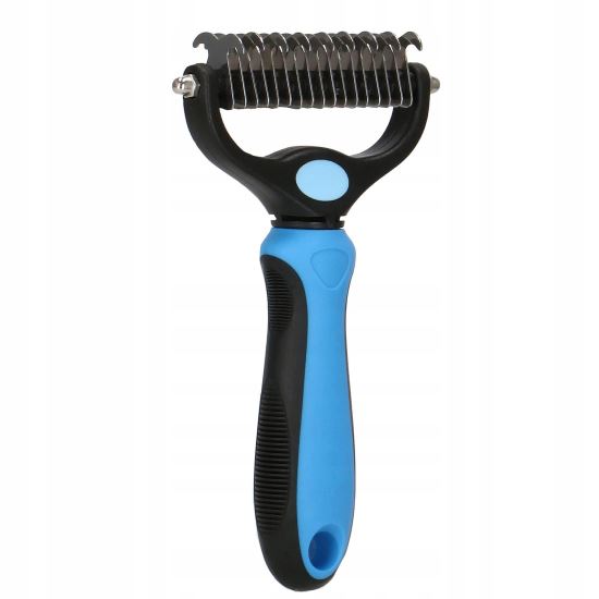 Spazzola, rifinitore, cura del cane e del gatto, pettine districante, 17+9 denti, blu e nero