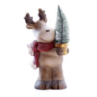 Decorazione natalizia, ceramica, renna con albero in vaso, LED, 2xLR44, 21x14x39 cm, Chomik