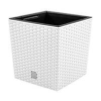 Vasi da fiori, Prosperplast, Rato Low, quadrati, simil rattan, bianco, 22,3x22,3x22,8 cm