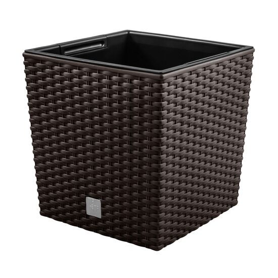 Vasi da fiori, Prosperplast, Rato Low, quadrati, simil rattan, marrone, 22,3x22,3x22,8 cm