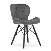 Sedia in stile scandinavo, Artool, Lago Velvet, velluto, legno, grigio e nero, 47x52x73,5 cm