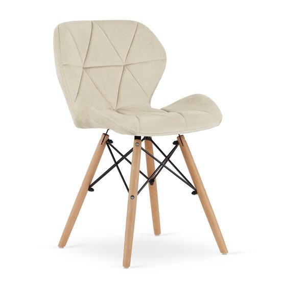 Sedia in stile scandinavo, Artool, Lago, velluto, legno, beige, 47x52x74 cm