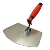 Cazzuola in acciaio inox, Olejnik, trapezio, semitonda, 160 mm, manico morbido, rossa