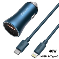 Autoladegerät USB und Typ C Baseus Golden Contactor Pro Dual Schnellladegerät Blau + Kabel Typ C an