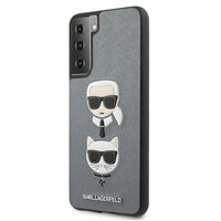 Custodia Samsung Galaxy S21 Plus G996 Karl Lagerfeld Saffiano Ikonik Karl&Choupette Testa Argento