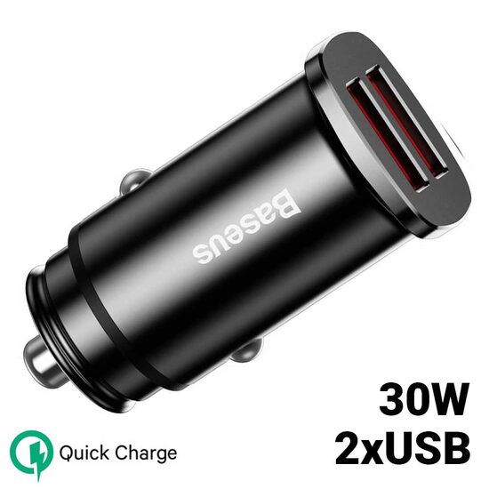 Incarcator Auto Baseus Metalic Quick Charger Dual Port 30W Black