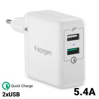 EU-Netzwerkladegerät F207 Spigen Qualcomm Schnellladegerät 3.0 3A Dual USB Weiß