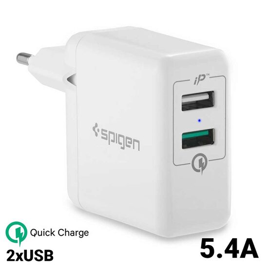 Incarcator Retea EU F207 Spigen Qualcomm Quick Charger 3.0 3A Dual USB White