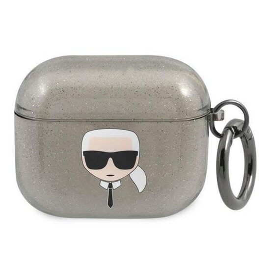 Husa Airpods 3 Karl Lagerfeld Glitter Karl's Head Negru