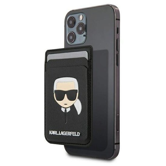 Magnetischer Kartenhalter Karl Lagerfeld Saffiano Karl's Head MagSafe Schwarz