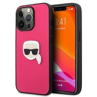 iPhone 13 Pro case Karl Lagerfeld Leather Ikonik Karl`s Head Metal Pink