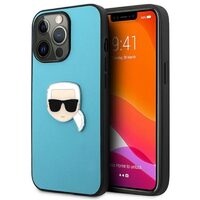 iPhone 13 / 13 Pro case Karl Lagerfeld Leather Ikonik Karl`s Head Metal Blue