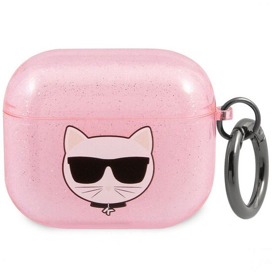Funda Airpods 3 Karl Lagerfeld Glitter Choupette Head Rosa