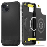 Custodia per iPhone 14 Plus Spigen Rugged Armor MagSafe Nero opaco