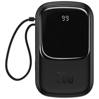 Baseus Batteria esterna Q Pow Display digitale Ricarica rapida, QC/PD, 20000mAh, 20W, cavo Lightning integrato, Nero