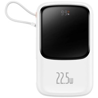 Baseus Batteria esterna Q Pow Display digitale Ricarica rapida, QC/PD, 10000mAh, 22,5W, cavo Type-C integrato, Bianco