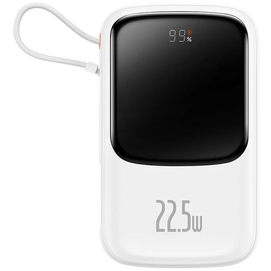 Baseus External battery Q Pow Digital Display Quick Charge, QC/PD, 10000mAh, 22.5W, integrated Type-C cable, White