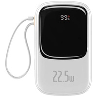 Baseus Batteria esterna Q Pow Display digitale Ricarica rapida, QC/PD, 20000mAh, 22,5W, cavo Type-C integrato, Bianco