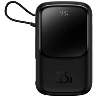 Baseus Batteria esterna Q Pow Display digitale Ricarica rapida, QC/PD, 10000mAh, 22,5W, cavo Type-C integrato, Nero