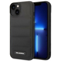Custodia Karl Lagerfeld trapuntata con logo in metallo gonfio per iPhone 14 Plus nera