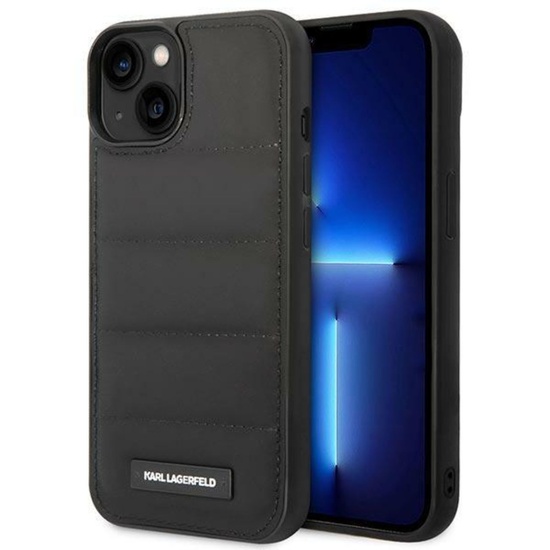 Funda Karl Lagerfeld Acolchada con logotipo de metal hinchado para iPhone 14 Plus Negro