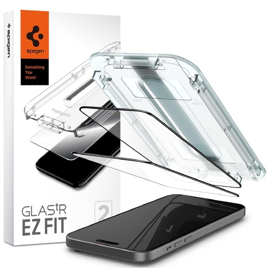 Spigen Folie Glass tR EZ Fit iPhone 15 Plus, 2er-Set, Montageset, Schwarz