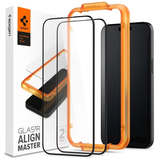 Spigen Folie Glass tR AlignMaster iPhone 15 Pro Max, Montageset, 2 Stück/Packung Schwarz